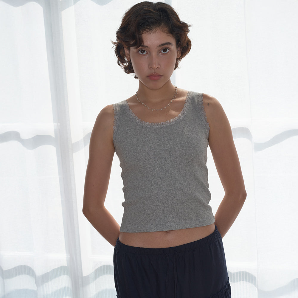 HOMEBODYTHINGS HBT Glow Lace Tank Top (GREY)