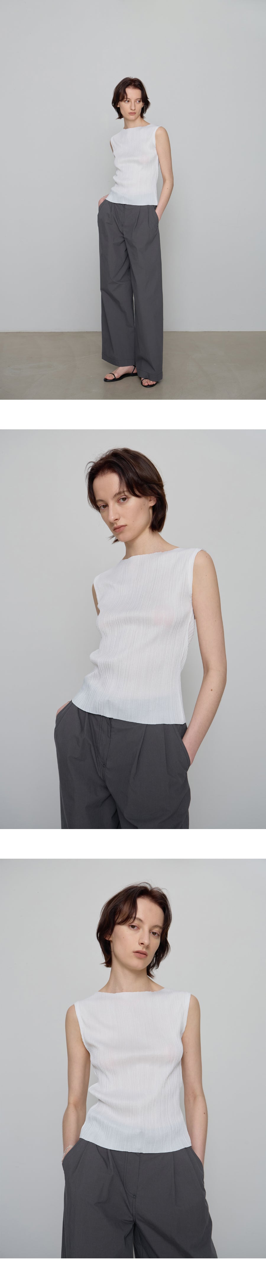 CHE [2nd] Pleats Sleeveless Top - Ivory