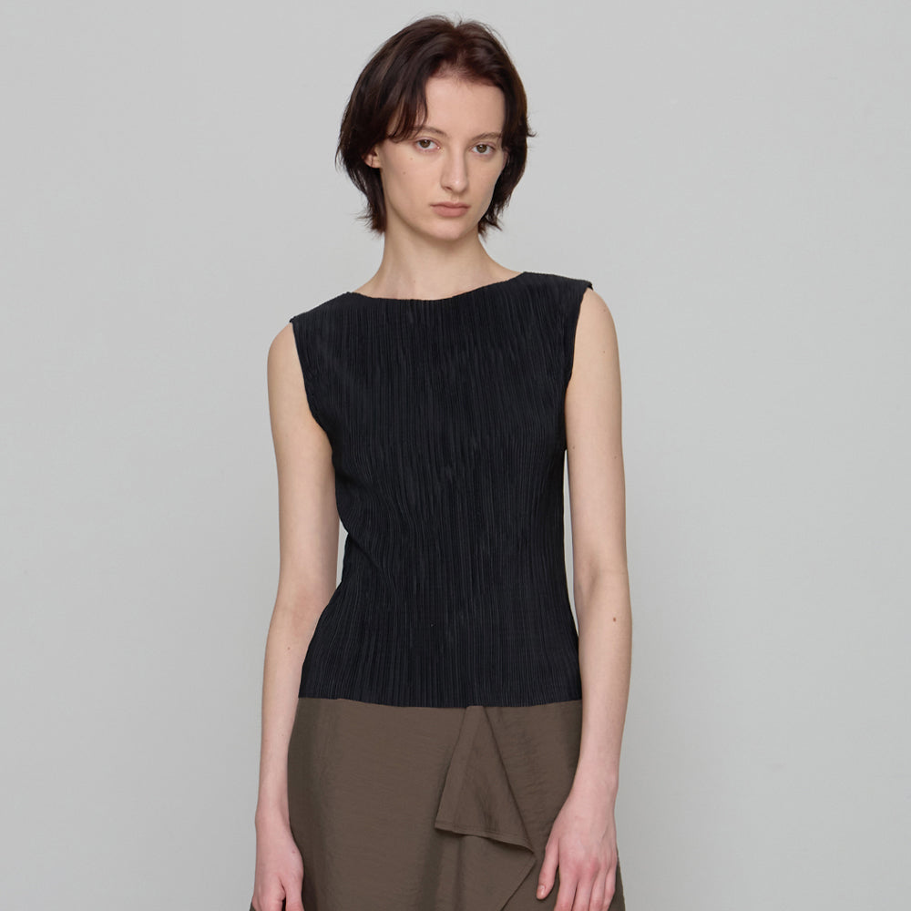 CHE [2nd] Pleats Sleeveless Top - Black