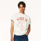 SATUR Capri Citron Drawing Summer Graphic Short Sleeve T-Shirt Cream Orange
