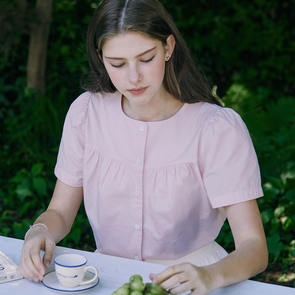 NONLOCAL Julia Shirring Blouse - Light Pink