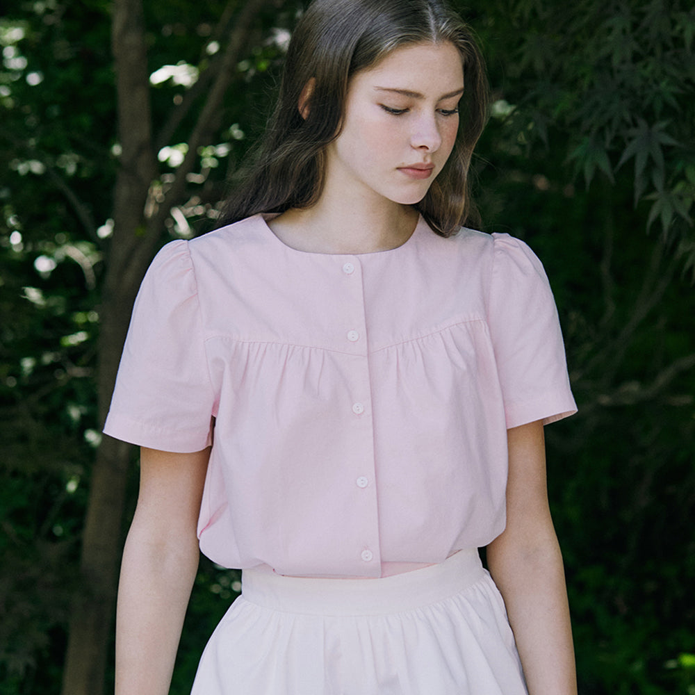 NONLOCAL Julia Shirring Blouse - Light Pink