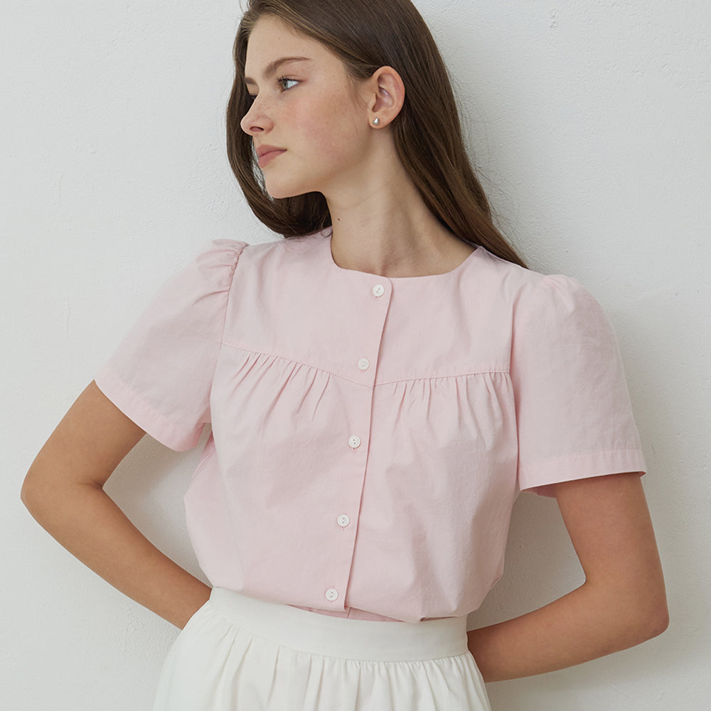 NONLOCAL Julia Shirring Blouse - Light Pink