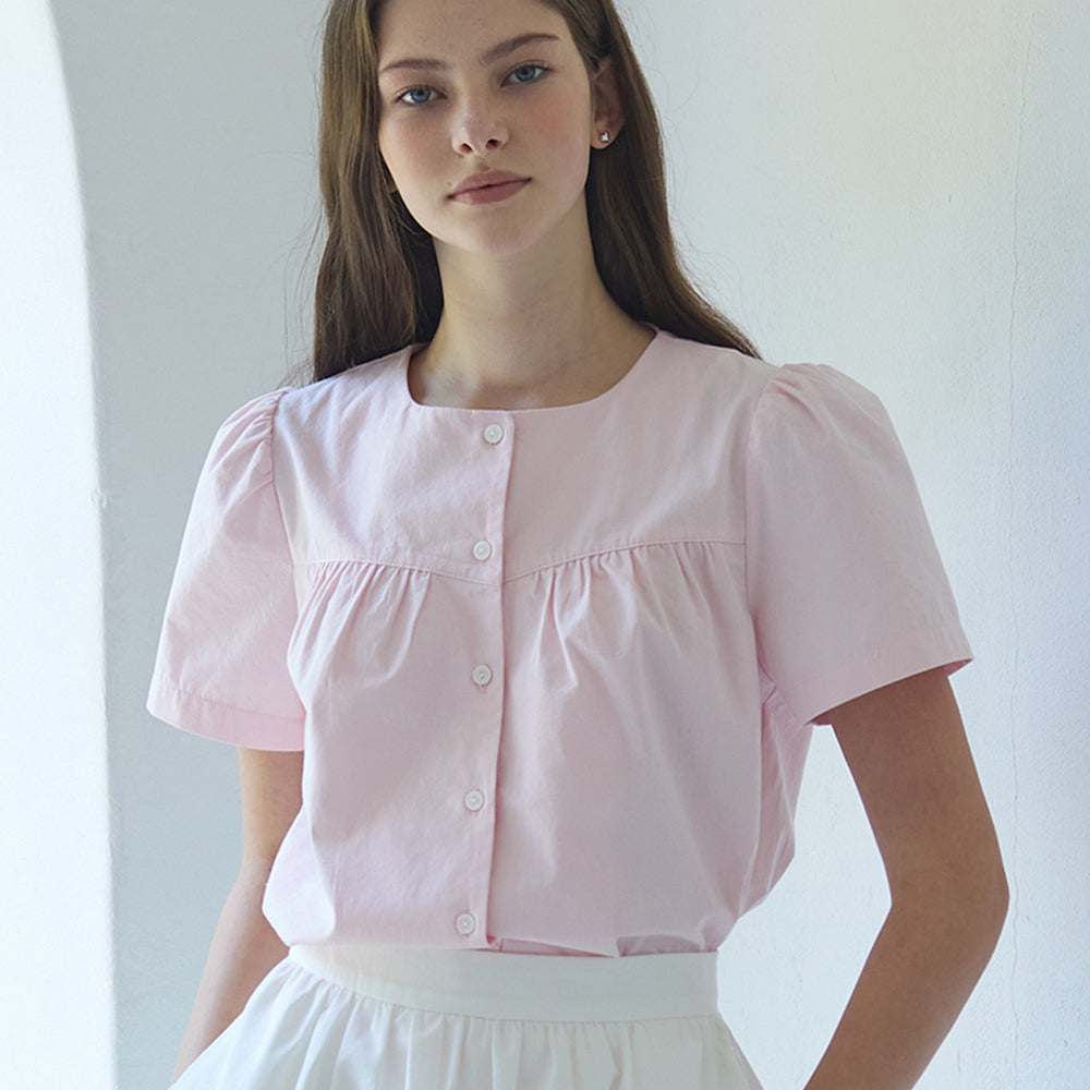 NONLOCAL Julia Shirring Blouse - Light Pink