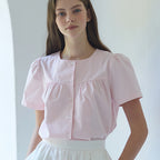 NONLOCAL Julia Shirring Blouse - Light Pink