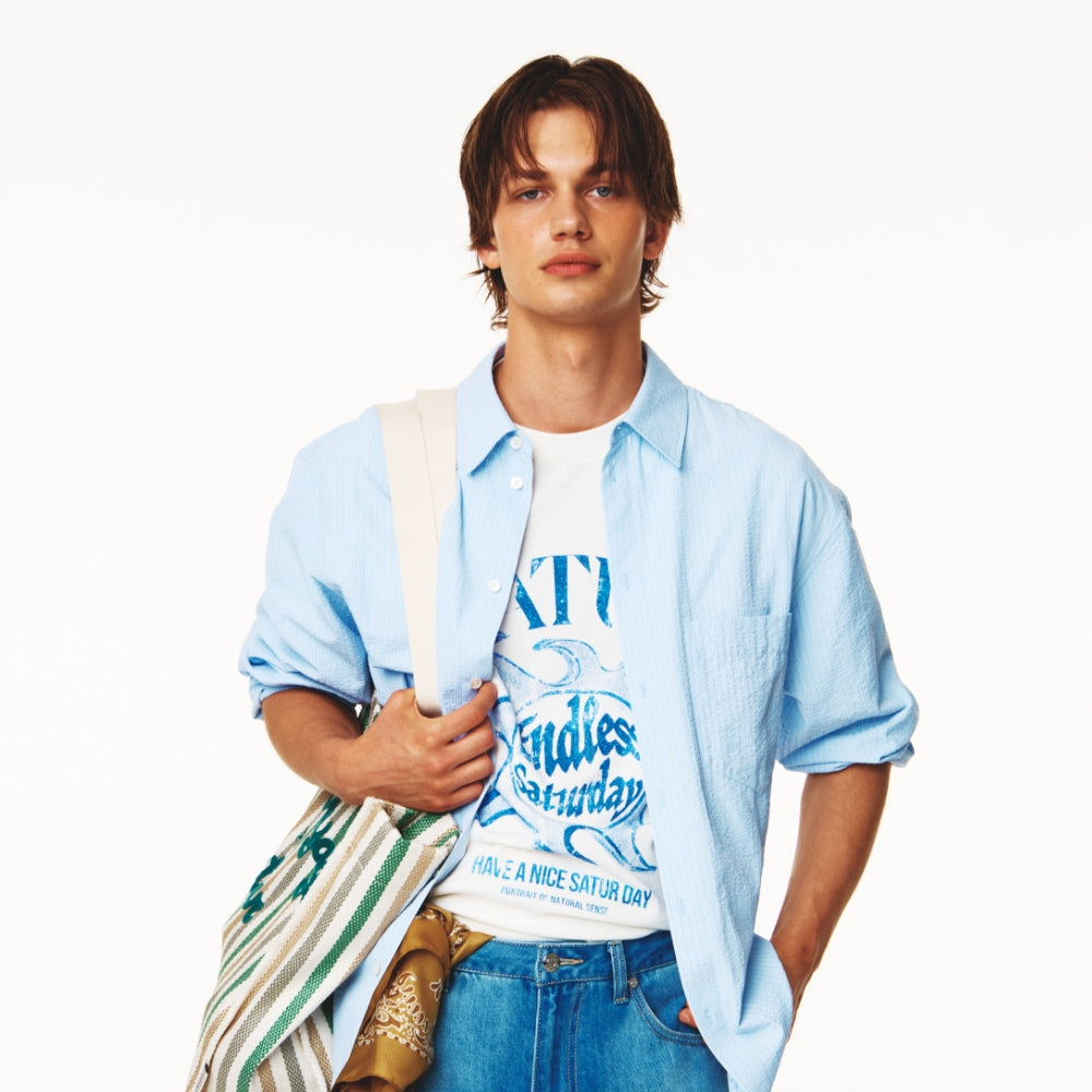 SATUR Sun Retro Graphic Short Sleeve T-Shirt Art Blue