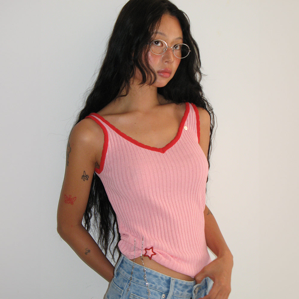 RONRON GOLGI BLOCKING CHARM SLEEVELESS KNIT PINK