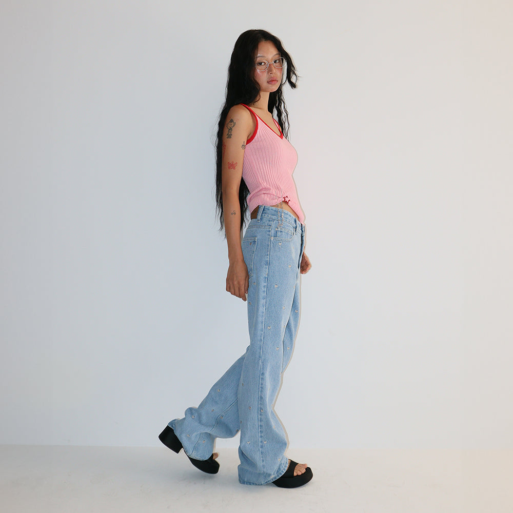 RONRON GOLGI BLOCKING CHARM SLEEVELESS KNIT PINK