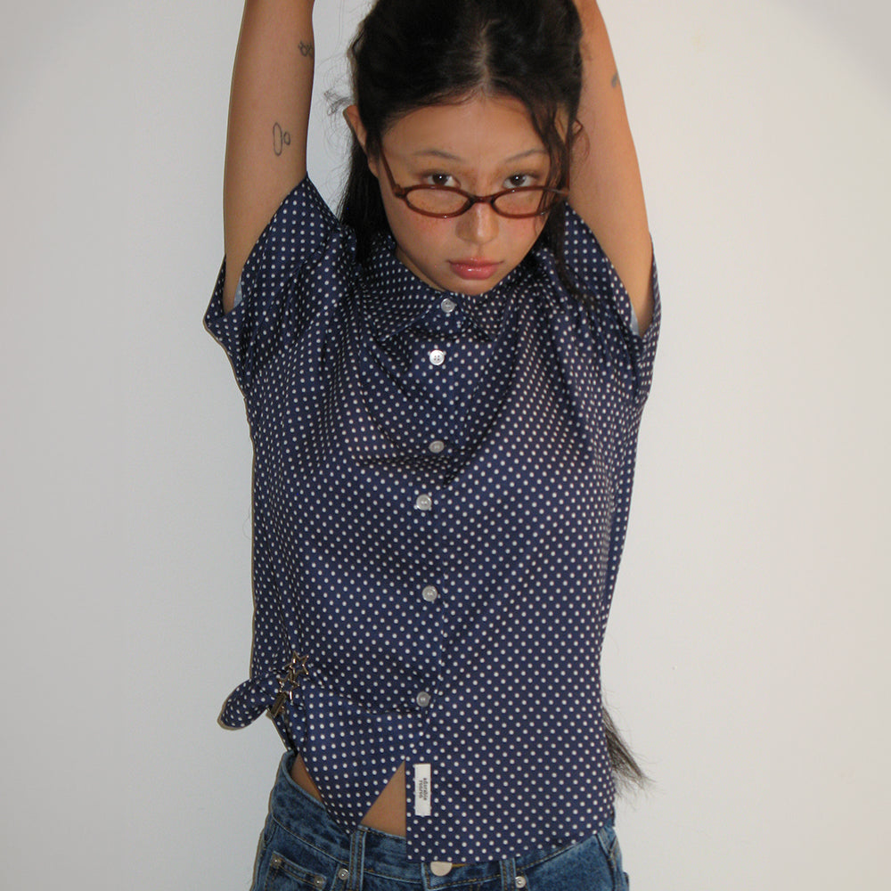 RONRON POLKA DOT SHORT SLEEVE SHIRT NAVY
