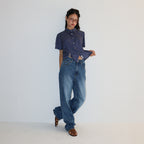 RONRON POLKA DOT SHORT SLEEVE SHIRT NAVY