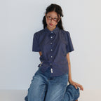 RONRON POLKA DOT SHORT SLEEVE SHIRT NAVY