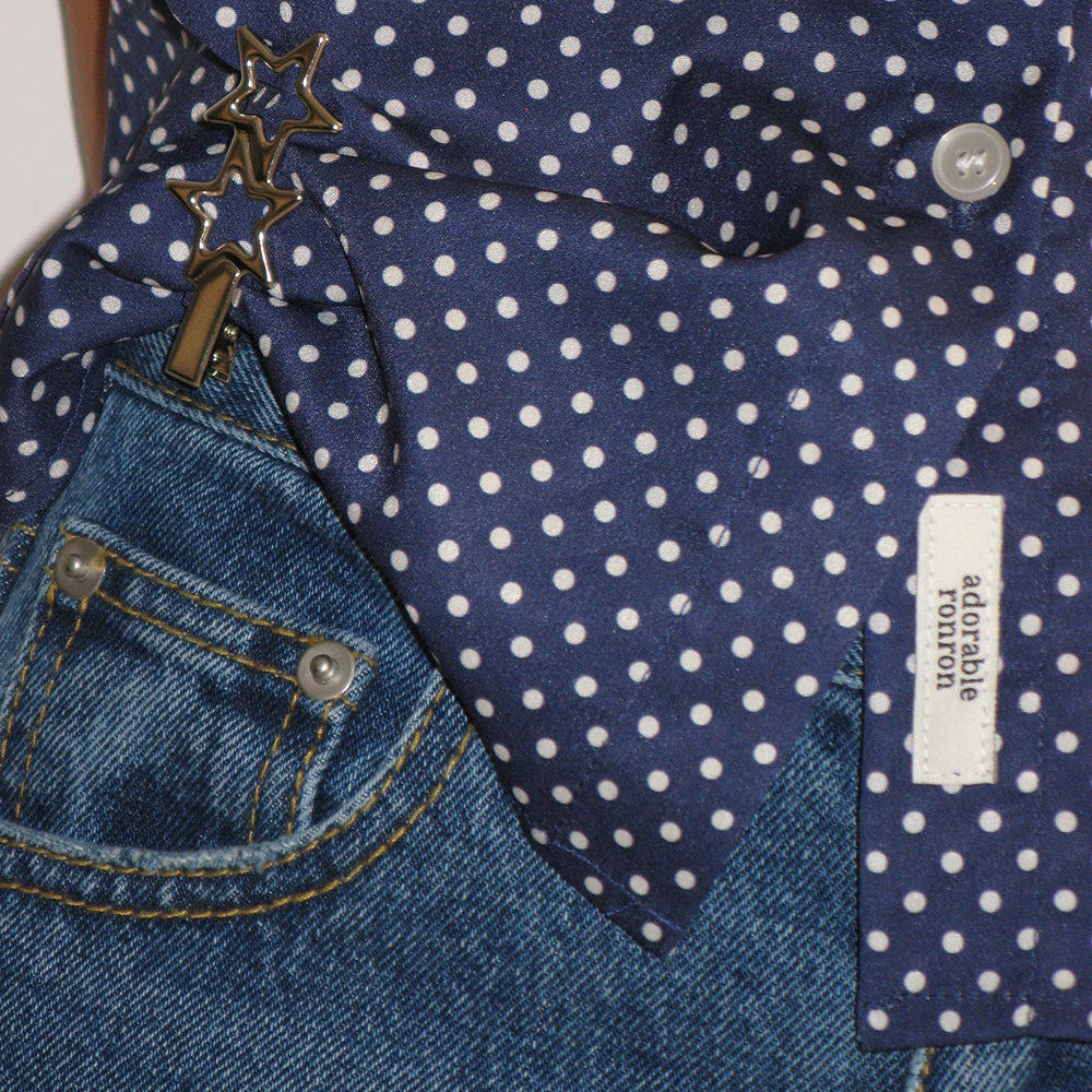 RONRON POLKA DOT SHORT SLEEVE SHIRT NAVY
