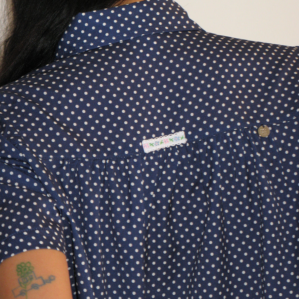 RONRON POLKA DOT SHORT SLEEVE SHIRT NAVY