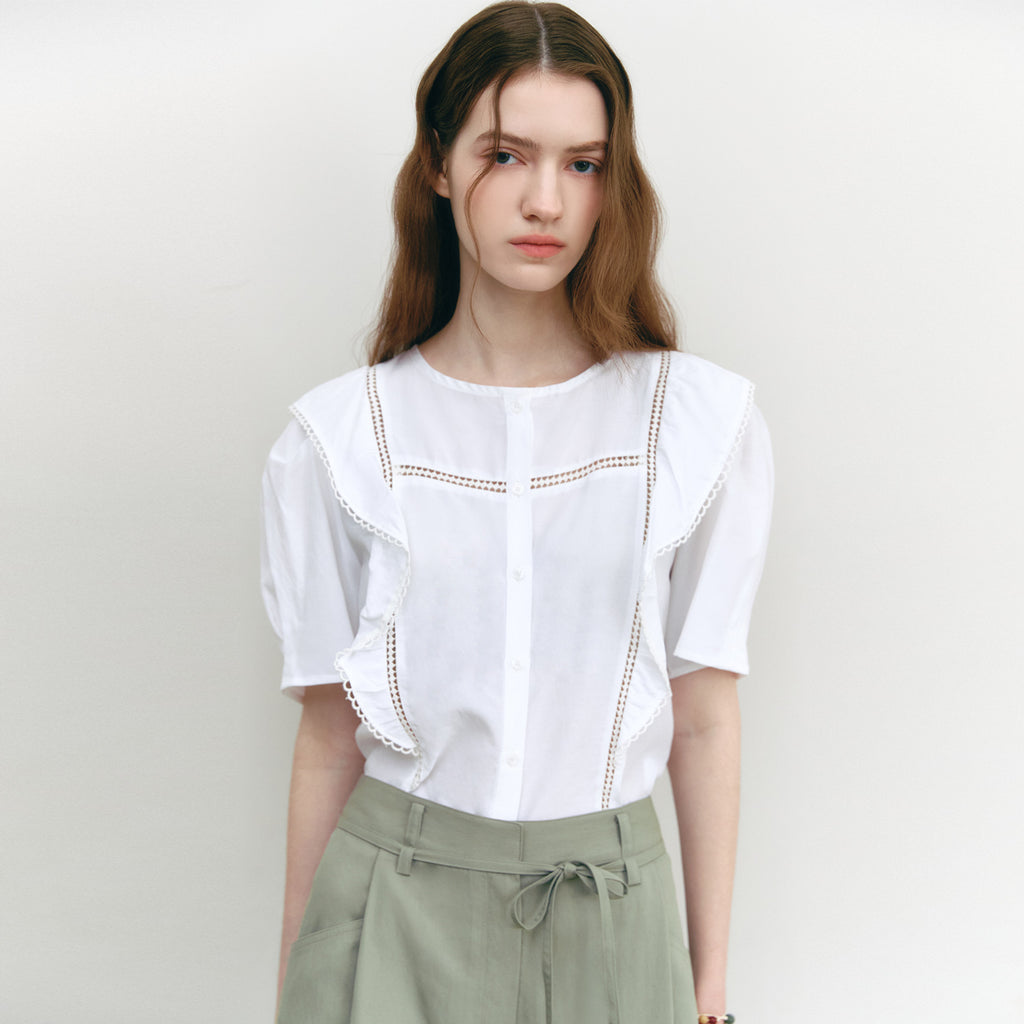 GRAYDATION [Hearts to Hearts Yeon pick] Ruffle Lace Blouse OFF WHITE