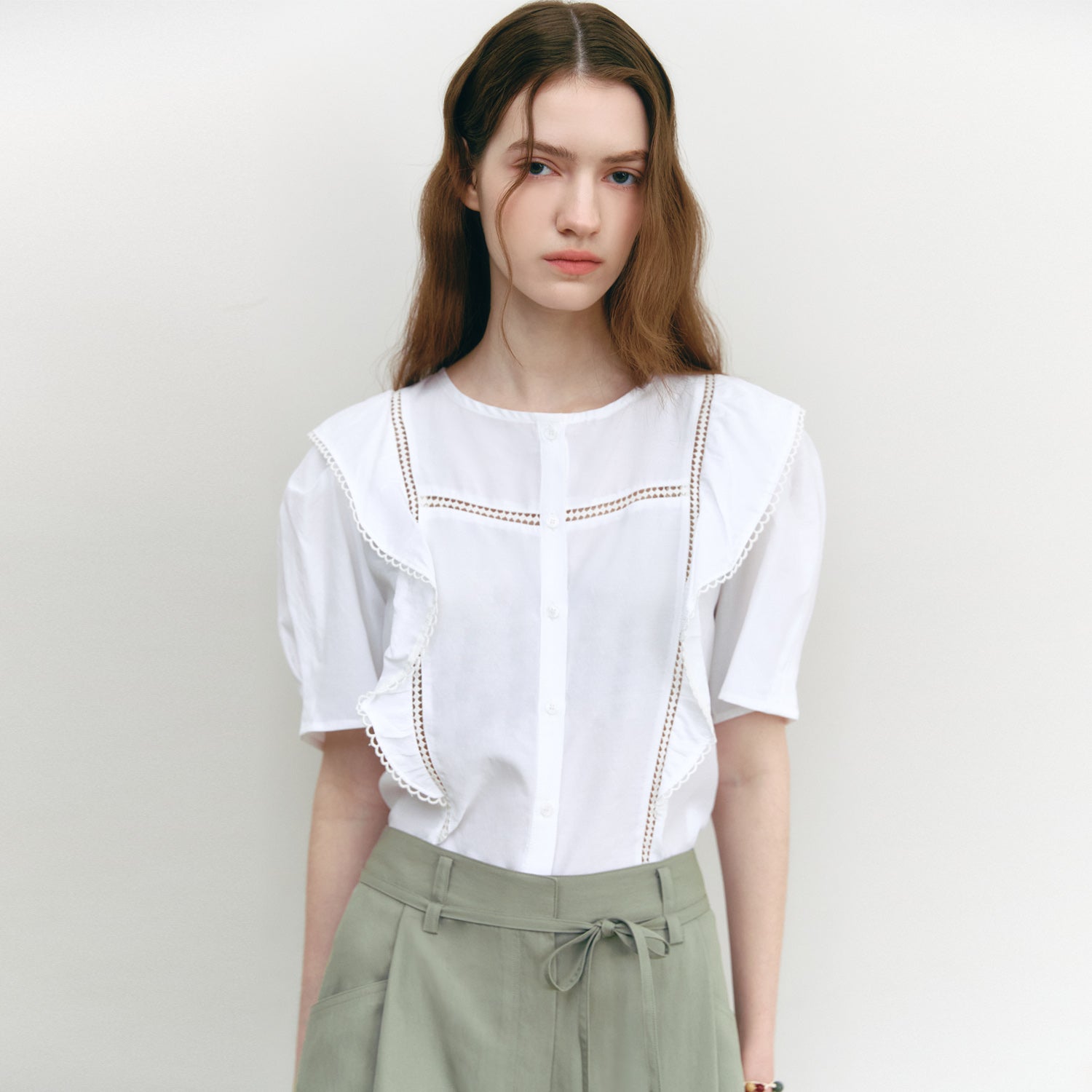 GRAYDATION [Hearts to Hearts Yeon pick] Ruffle Lace Blouse OFF WHITE