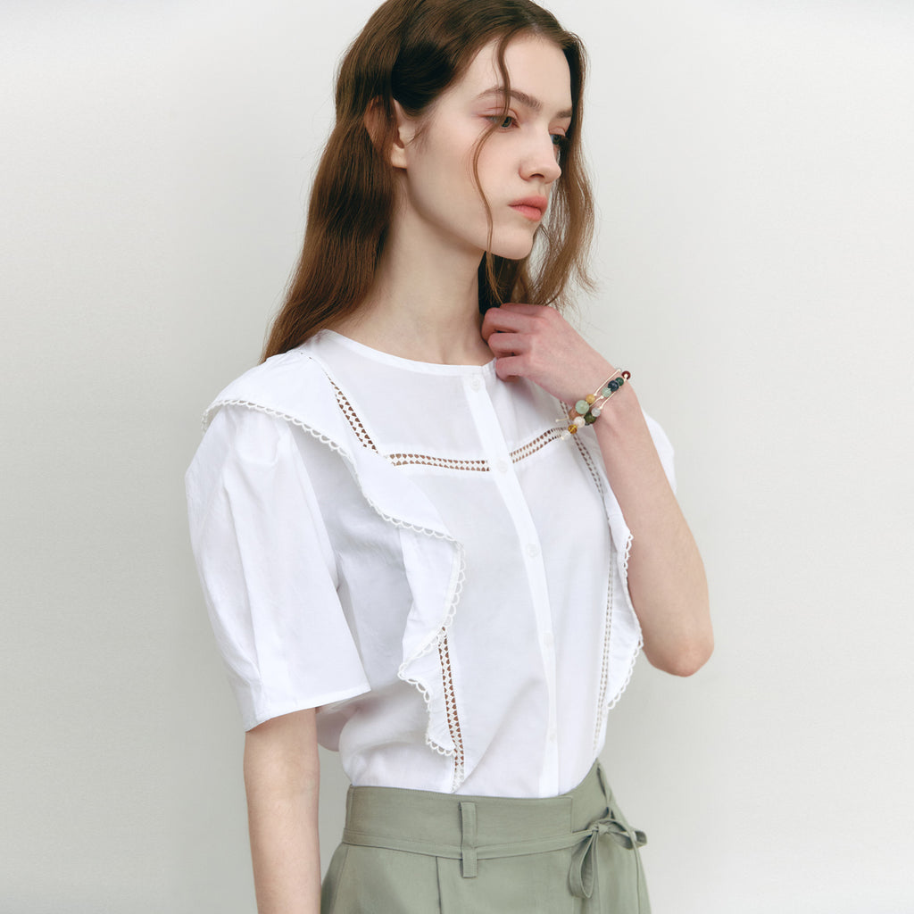 GRAYDATION [Hearts to Hearts Yeon pick] Ruffle Lace Blouse OFF WHITE