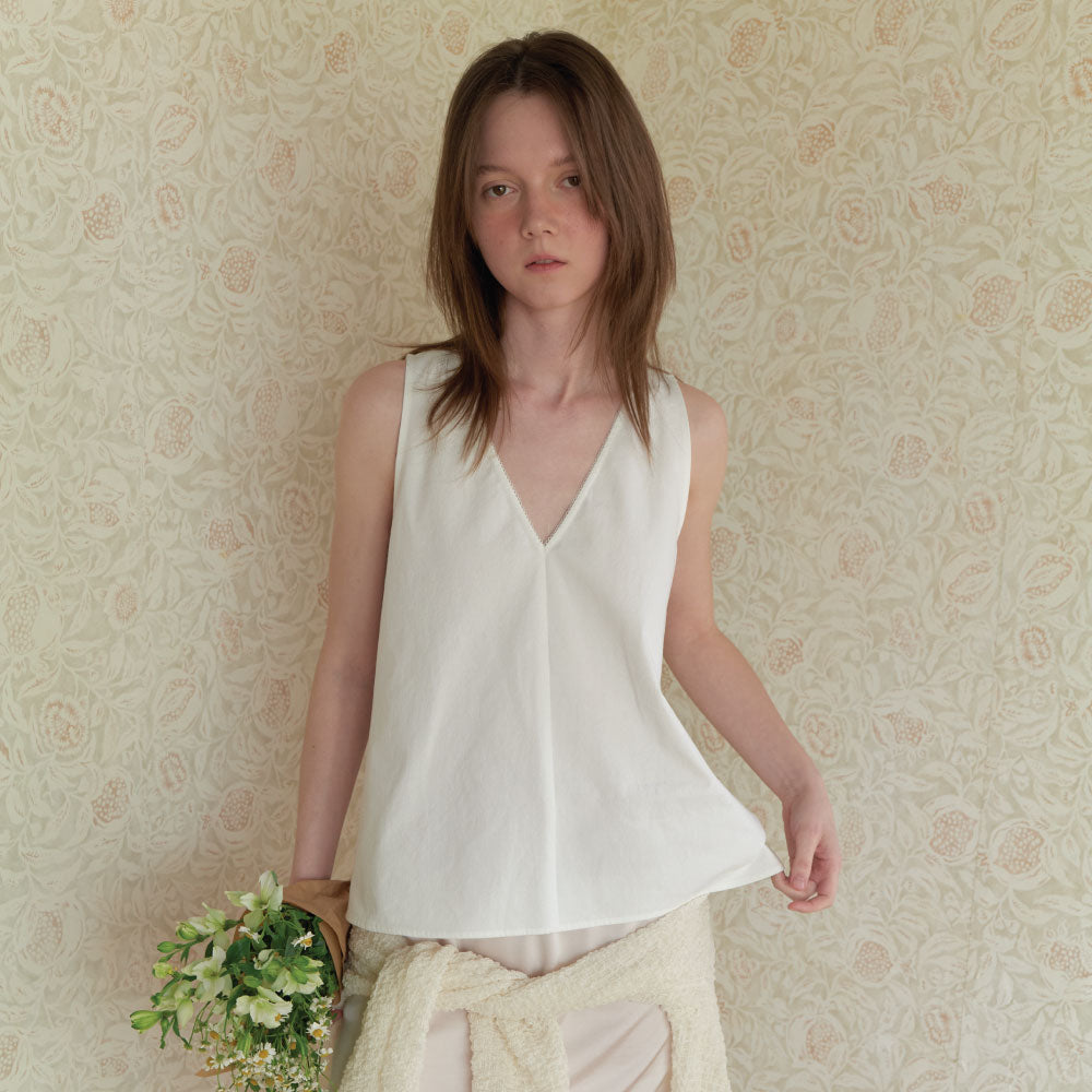 AENTE V-neck lace Sleeveless - Ivory