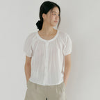 LINGSEOUL jacquard shirring blouse-ivory