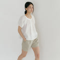 LINGSEOUL jacquard shirring blouse-ivory