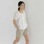 LINGSEOUL jacquard shirring blouse-ivory