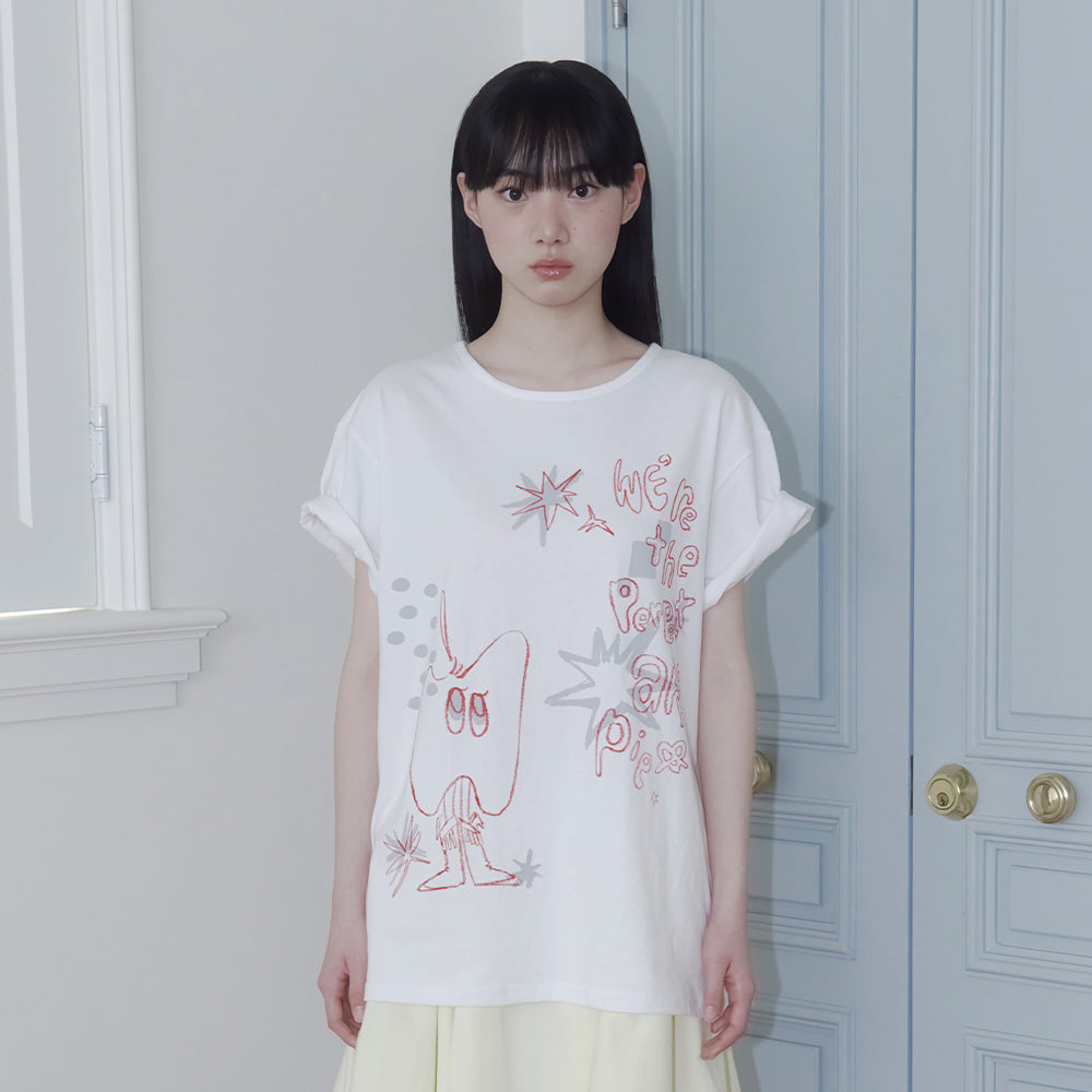 ONSKA [6th Reorder] CRAYON FRUIT T-SHIRT (APPLE WHITE)