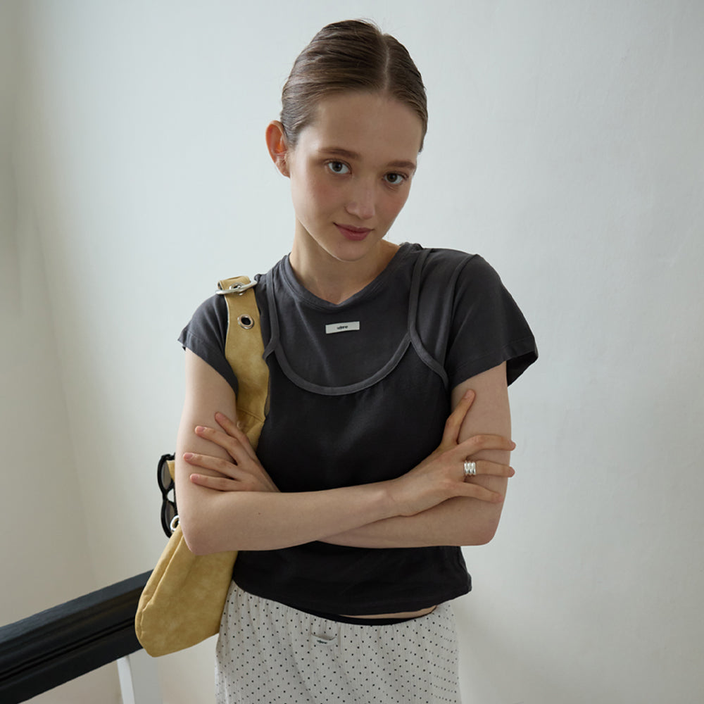 LETERIE BUSTIER LAYERED T-SHIRT_CHARCOAL