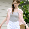 LETTER FROM MOON Striped see-through slim shirt (pink)