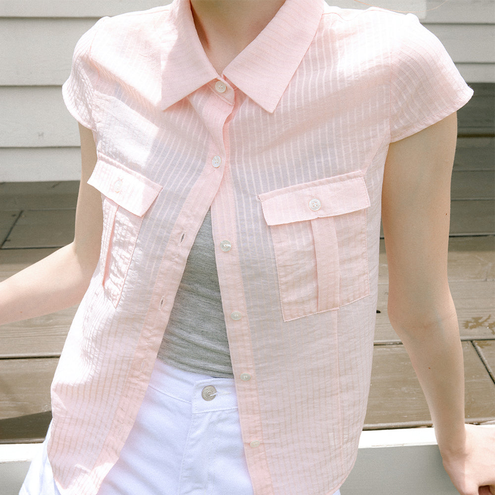 LETTER FROM MOON Striped see-through slim shirt (pink)