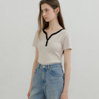 OURCOMOS comos 1421 henly-neck ribbed T-shirt (beige)