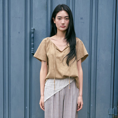 String Shirring Blouse (Khaki)