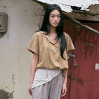 juliapepe String Shirring Blouse (Khaki)