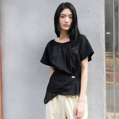 String Shirring Blouse (Black)