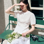 DRAWFIT WOMEN Edel puff sleeve short sleeve blouse [IVORY]