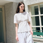 DRAWFIT WOMEN Edel puff sleeve short sleeve blouse [IVORY]