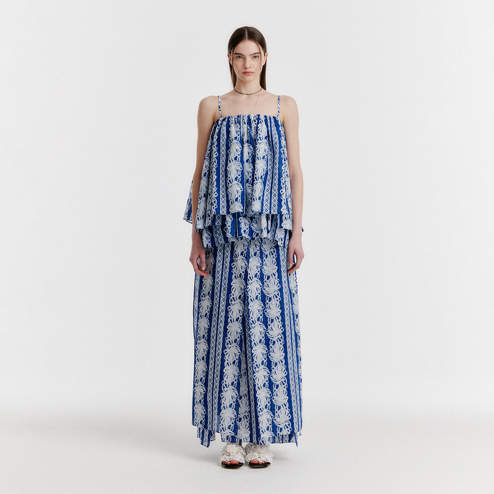 EENK YOVELO Long Slit Silk Skirt - Blue
