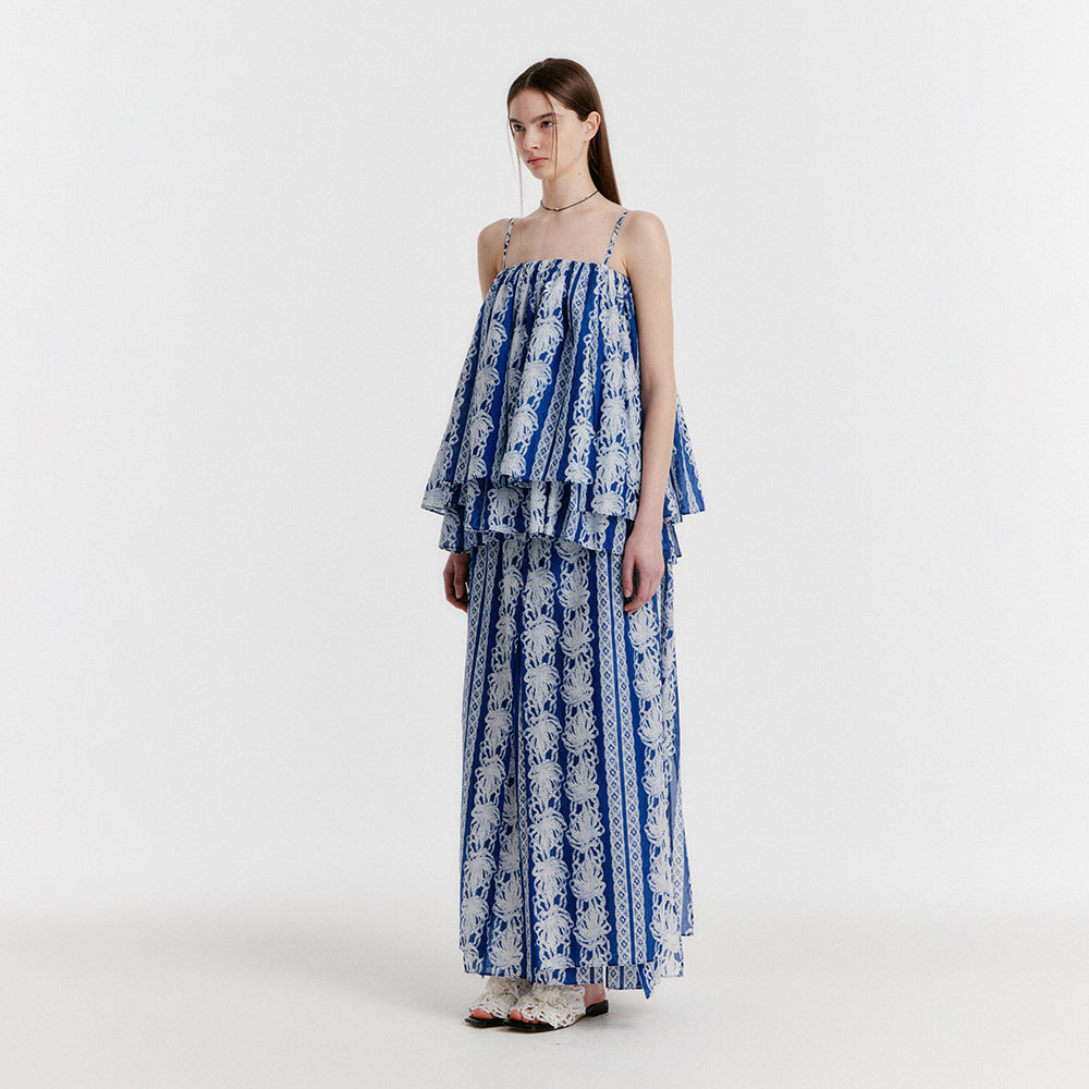 EENK YOVELO Long Slit Silk Skirt - Blue