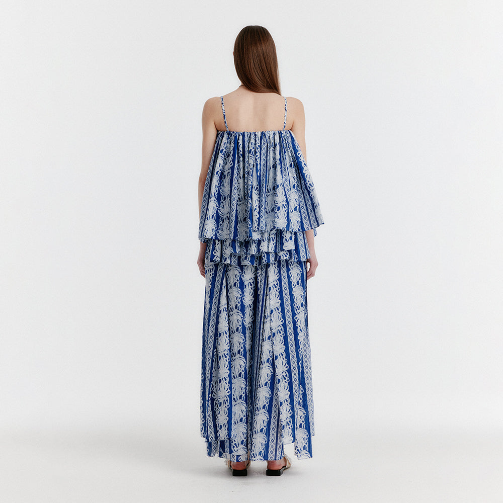 EENK YOVELO Long Slit Silk Skirt - Blue