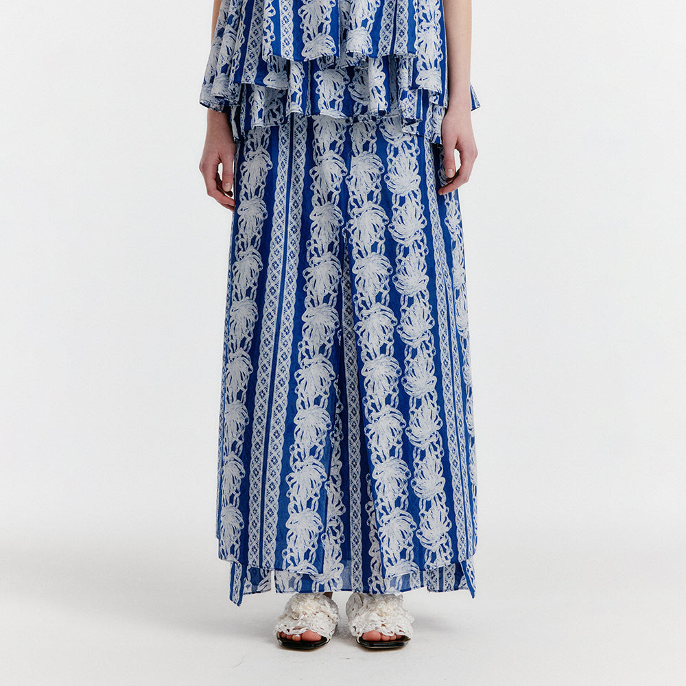 EENK YOVELO Long Slit Silk Skirt - Blue