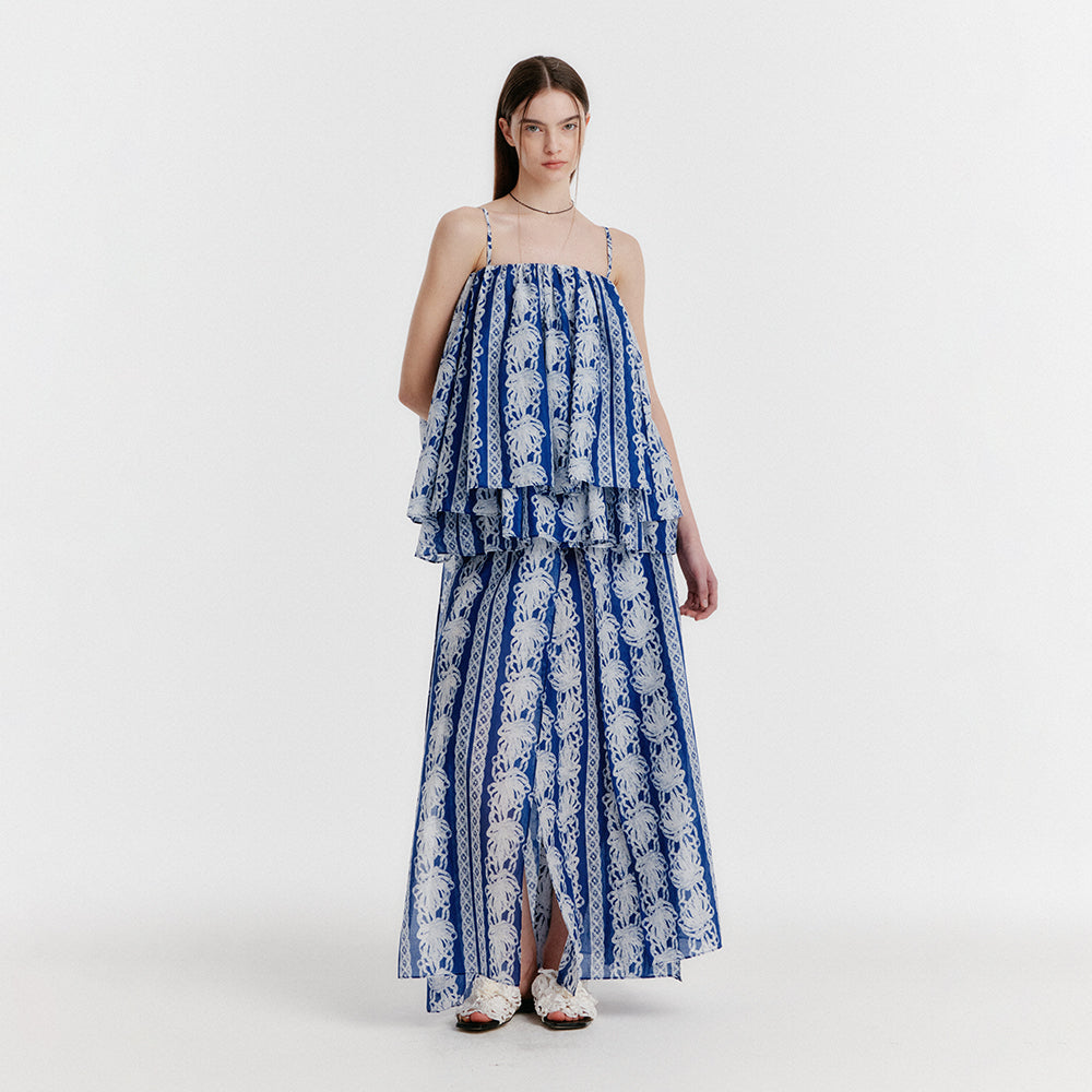 EENK YOVELO Long Slit Silk Skirt - Blue
