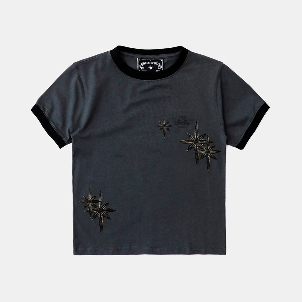 BADBLOOD w-tee25-092 Cosmo Multi Patch Ringer T-Shirt - Charcoal