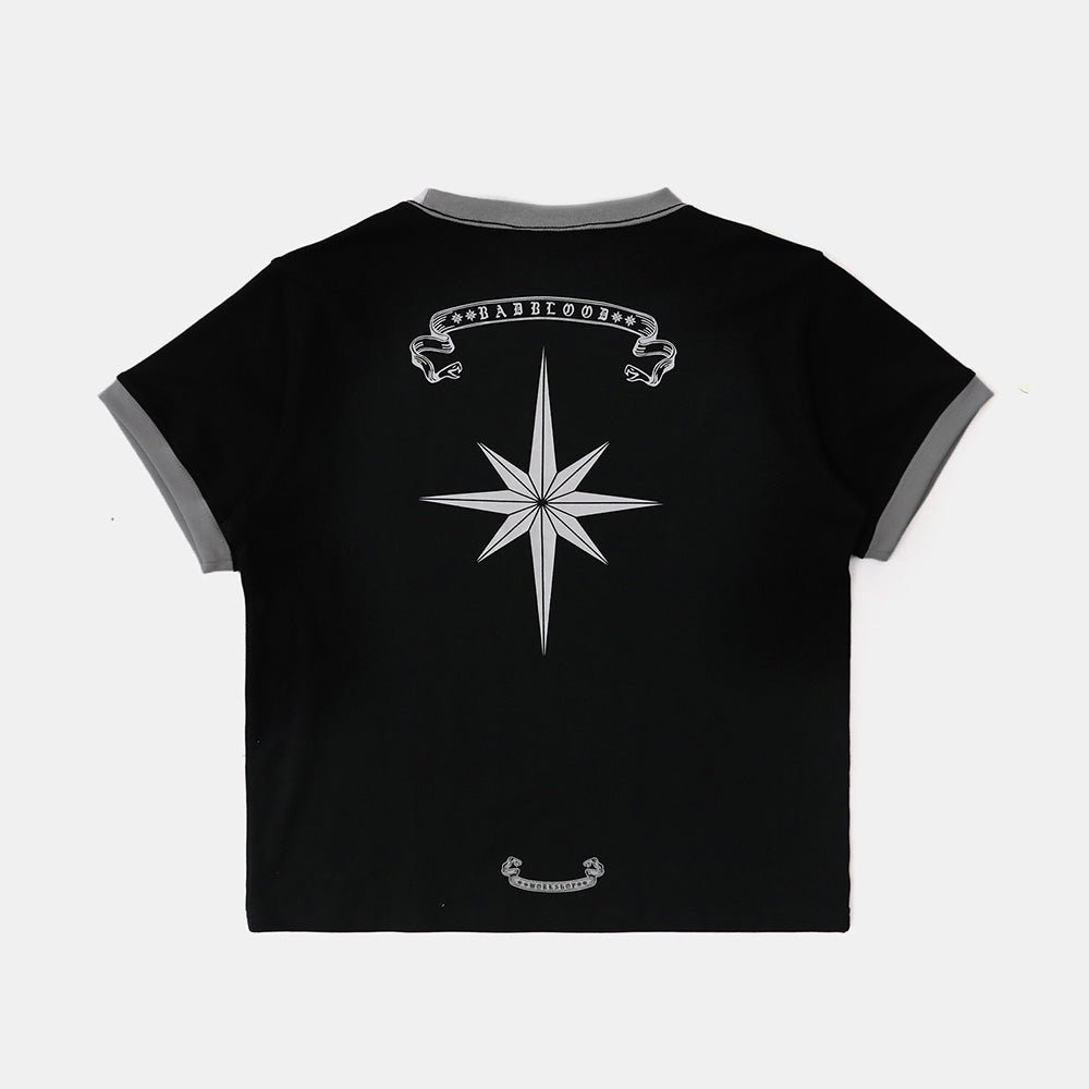 BADBLOOD w-tee25-095 Cosmo Reflective Ringer T-Shirt - Black