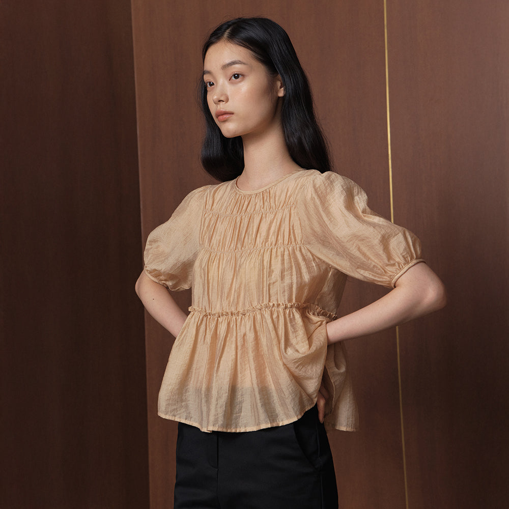 GANISONG Almond Shirring Blouse_3colors