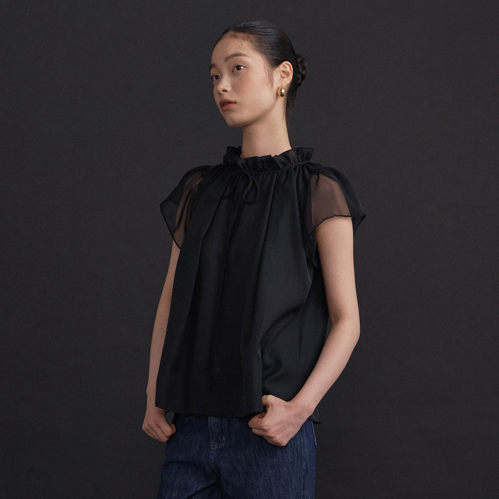 GANISONG Pure Glossy Ribbon Blouse_black