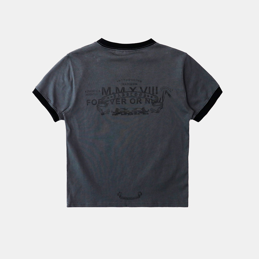 BADBLOOD w-tee25-092 Cosmo Multi Patch Ringer T-Shirt - Charcoal