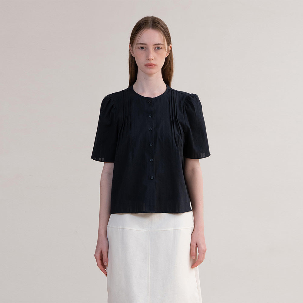 OVEOF [3] Margaret Pintuck Blouse_Navy