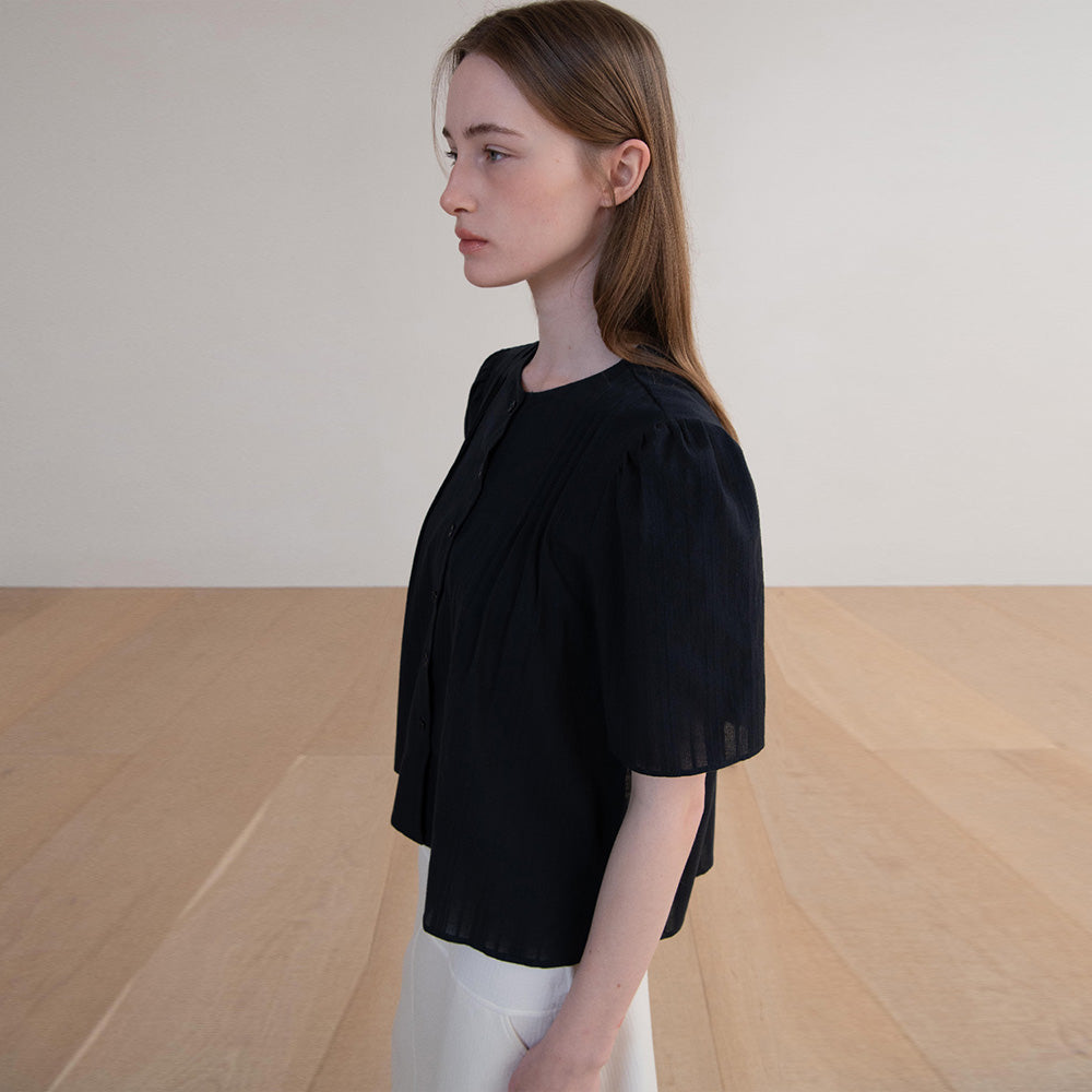 OVEOF [3] Margaret Pintuck Blouse_Navy