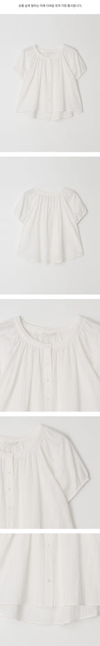 LINGSEOUL jacquard shirring blouse-ivory