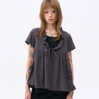 PLACE STUDIO Layered strap dot frill short sleeve blouse shirt _ 2COLOR