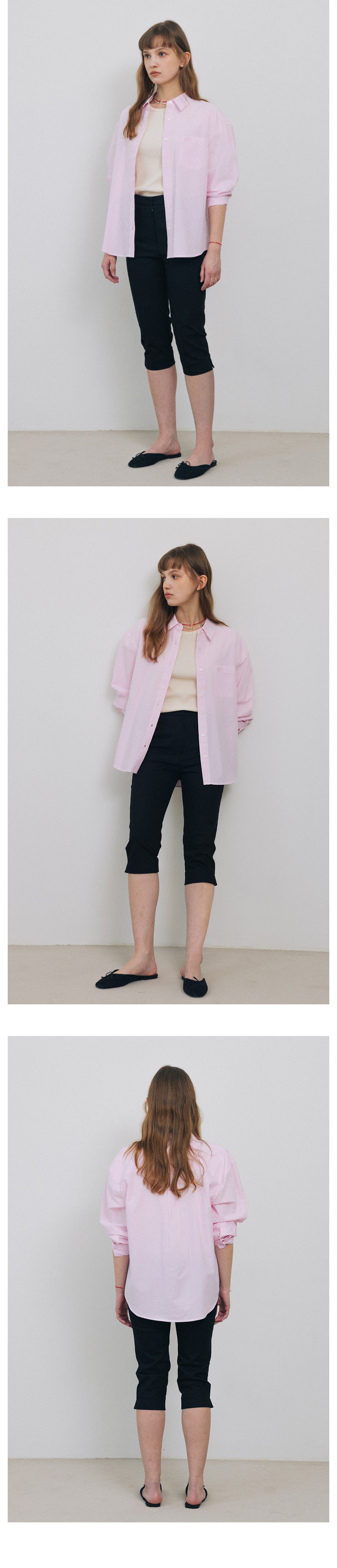 TTUDEMENT (Seersucker material) CLASSIC STRIPE SHIRT PINK