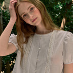 NONLOCAL Ellie Lace Pintuck Stripe Blouse - Light Blue